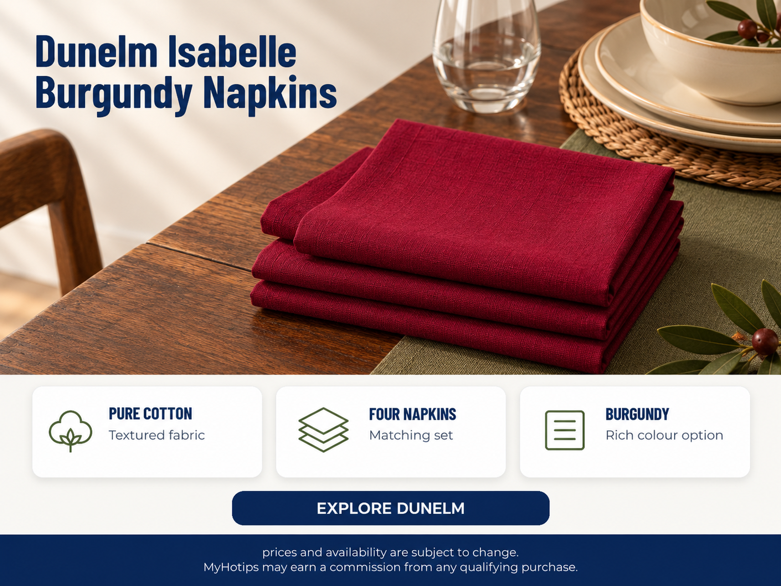 Dunelm Isabelle Burgundy Cotton Napkins, Set of 4