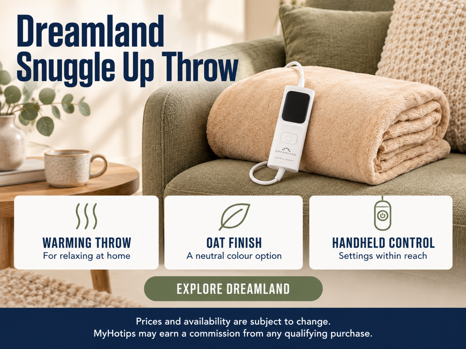 Dreamland Snuggle Up Electric Warming Throw - Oat