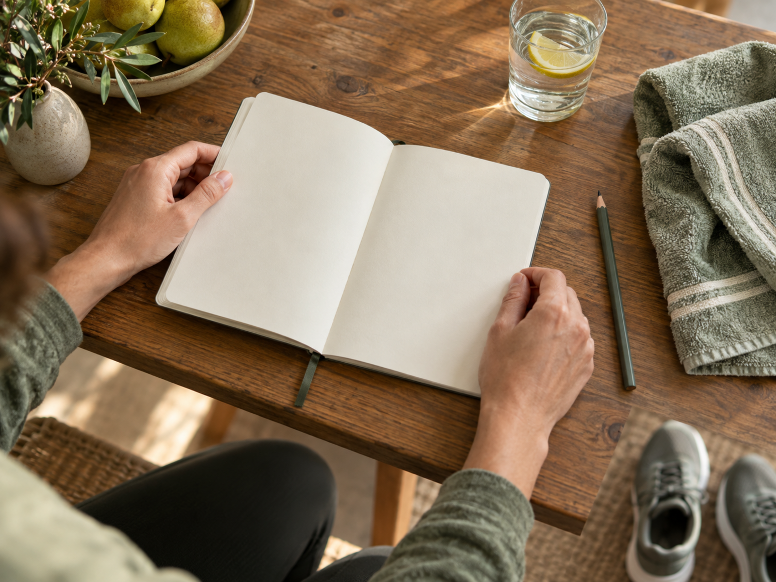 planning exercise and rest in a simple notebook