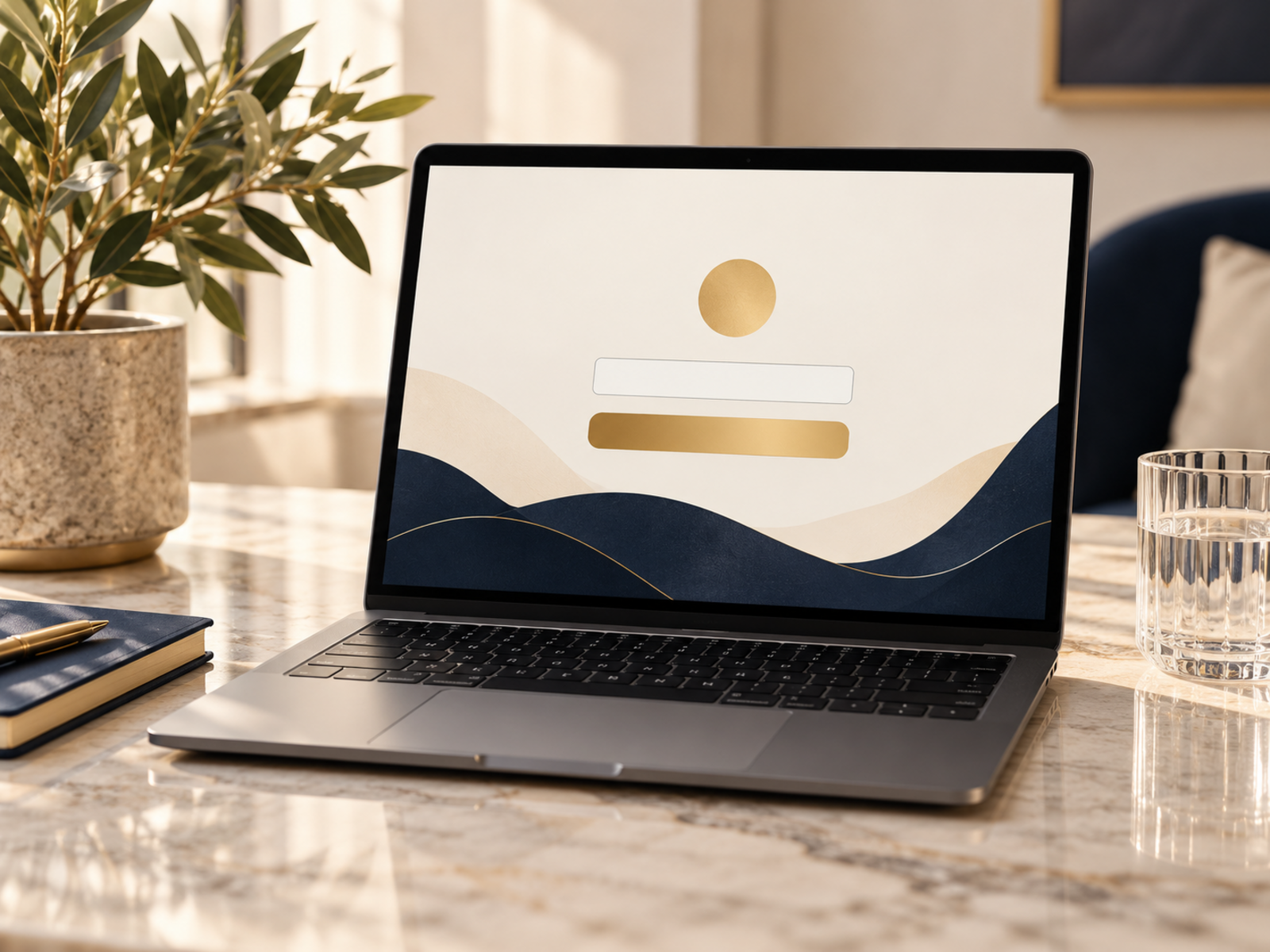 A simple signup form displayed on a laptop in a bright workspace