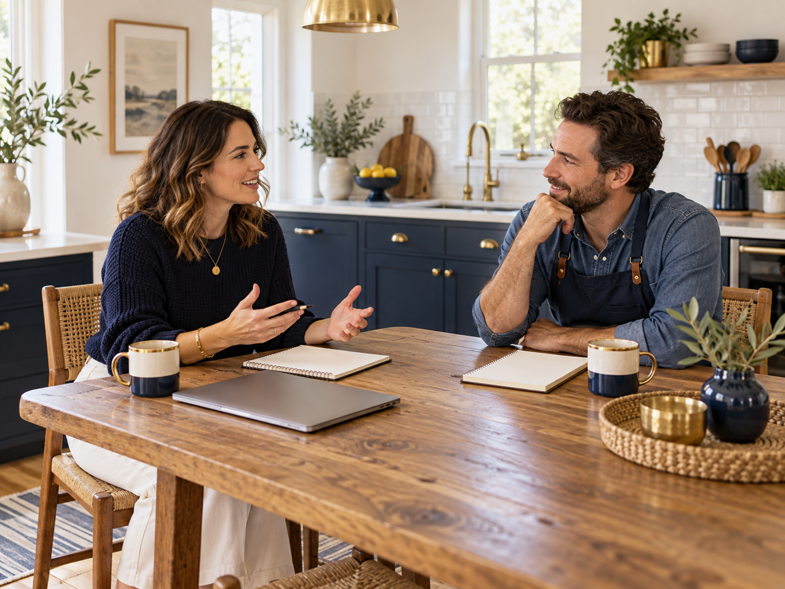 A freelancer discussing a practical workflow with a small business owner