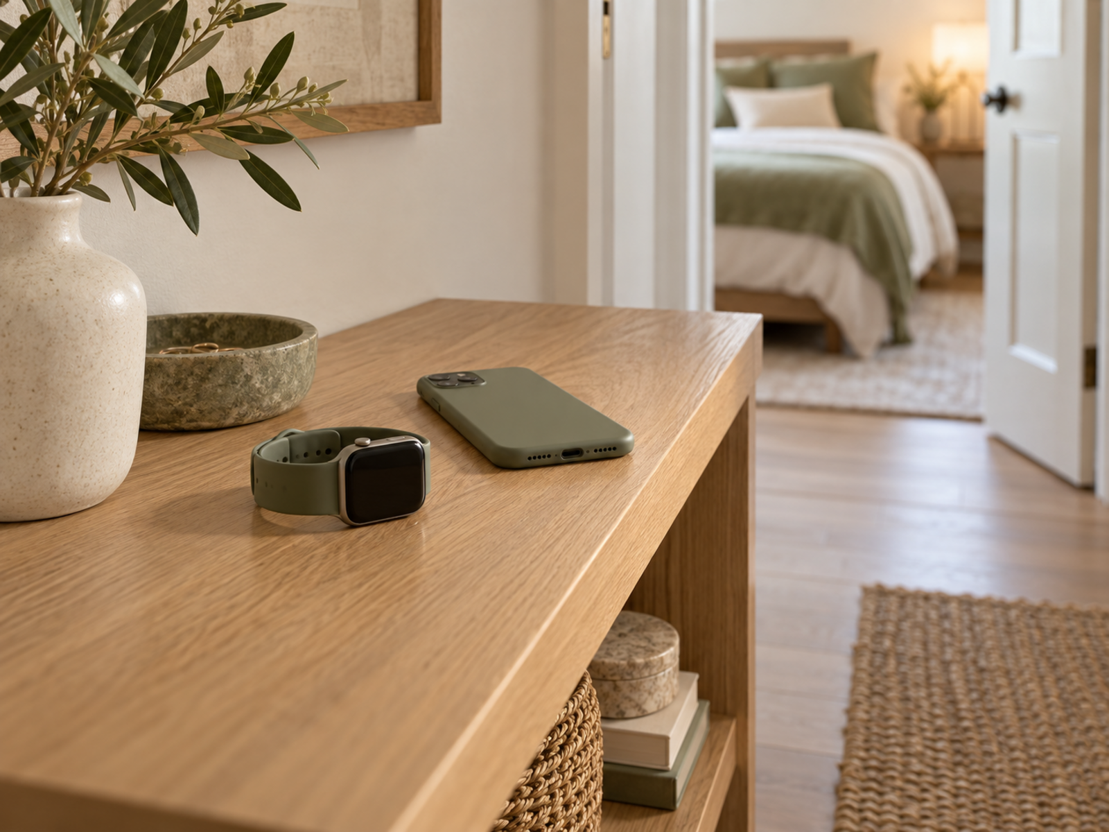 A watch and phone set aside in a quiet home