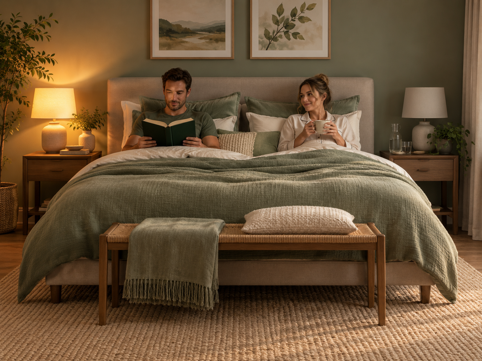 A shared bedroom with separate bedside lighting