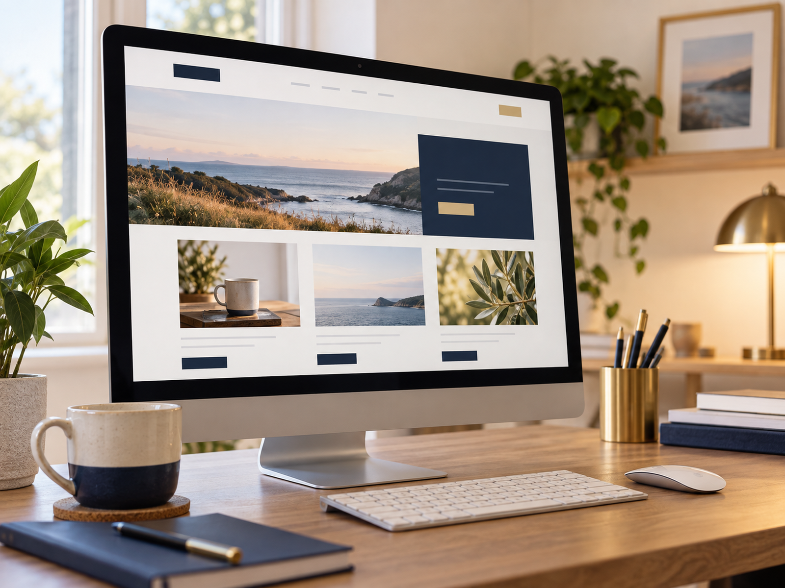 Simple page layouts being arranged on a screen without readable interface text