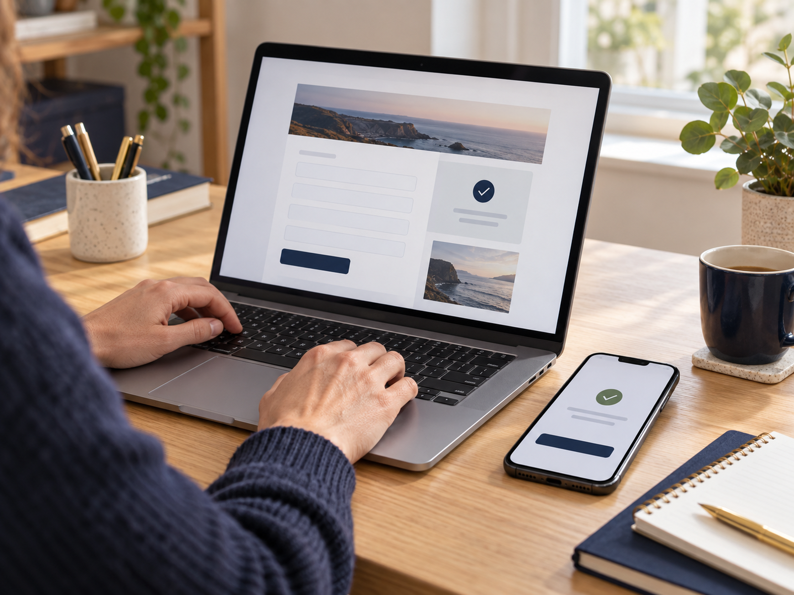A website enquiry being checked across a laptop and phone