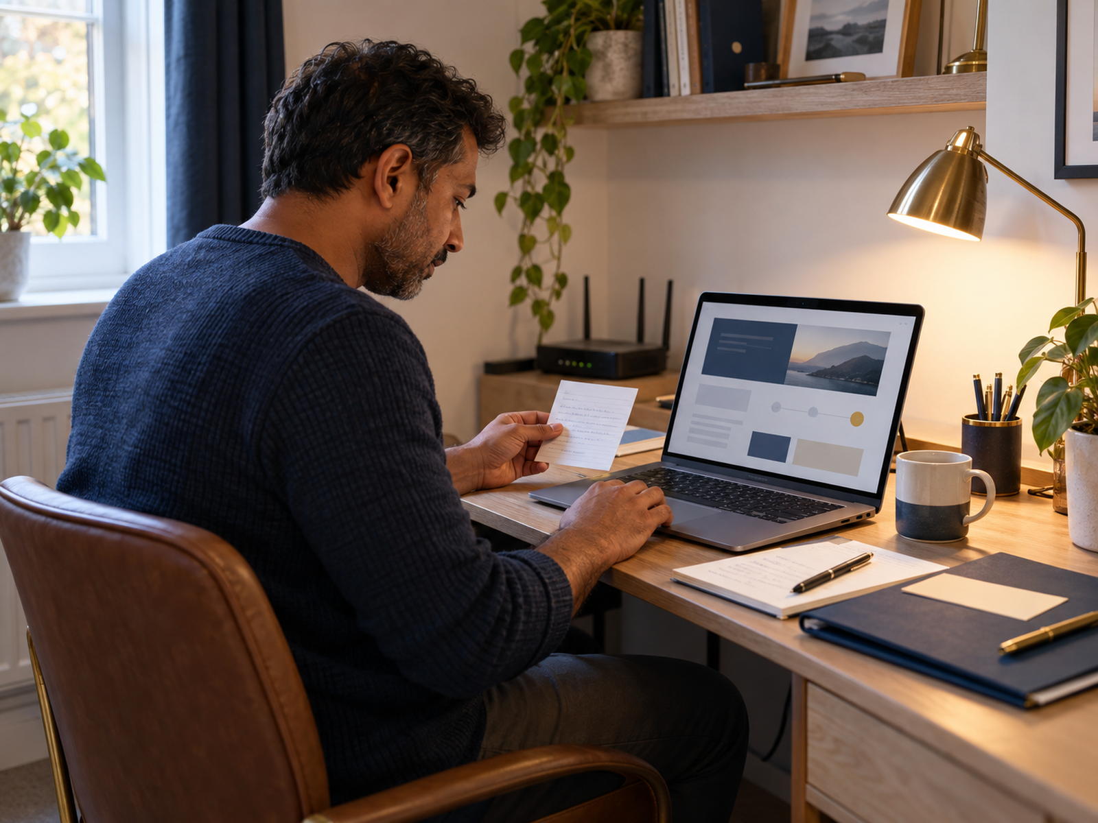 A person carefully checking domain settings against a setup checklist